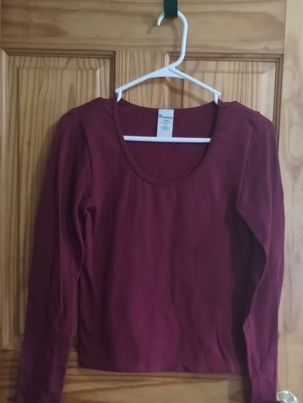 No Boundaries Ribbed Scoop Neck Long Sleeve Top - Burgundy